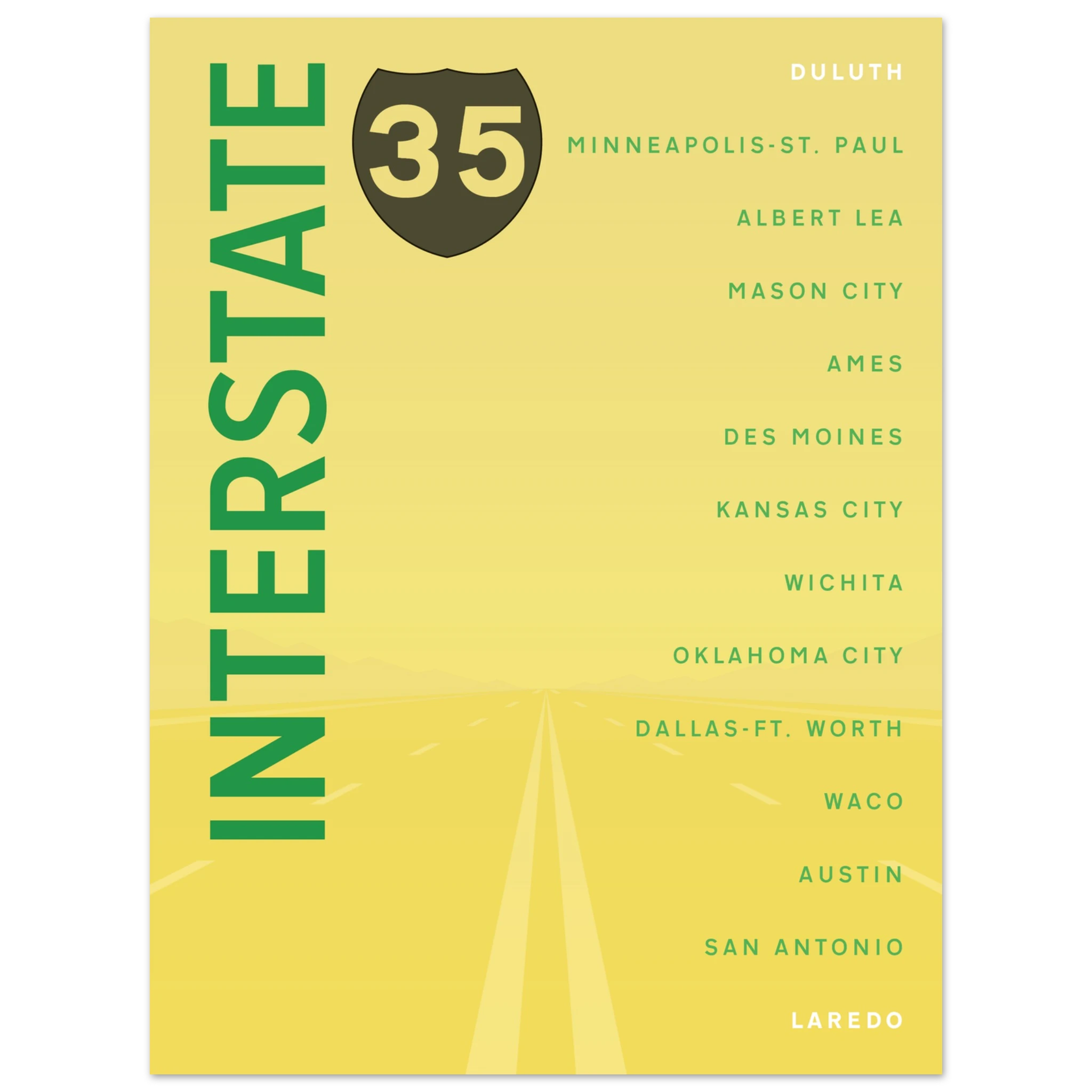 Interstate 35 Yellow Premium Semi-Glossy Paper Poster – See Stephen Read